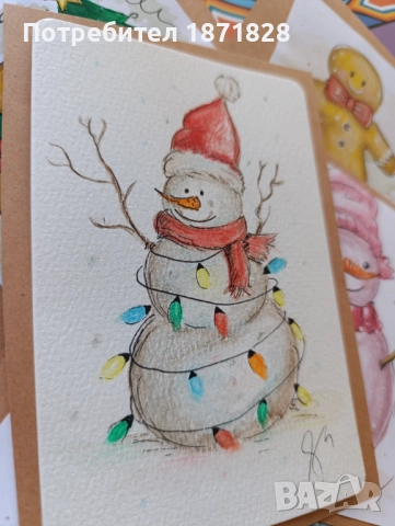 Ръчно рисувани коледни картички, снимка 8 - Коледни подаръци - 52499715