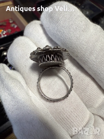Среърен пръстен филигран с лунен камък №7593 , снимка 4 - Антикварни и старинни предмети - 52332006