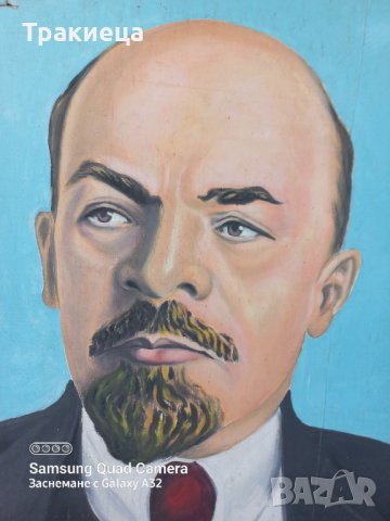 Огромна Стара картина масло на платно Ленин портрет, снимка 2 - Антикварни и старинни предмети - 37559624