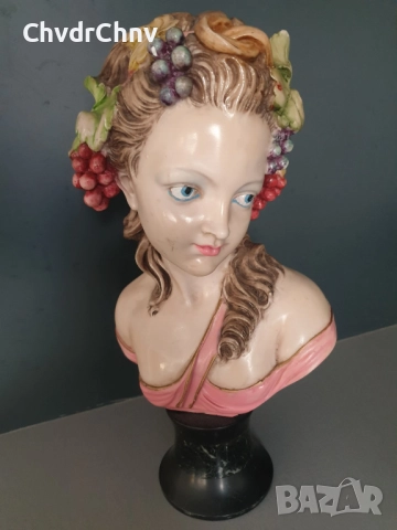 41см-8кг статуетка/стара френска скулптура от алабастър/фигура-бюст на жена