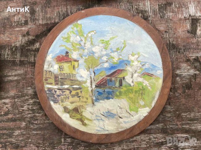 Стара Дървена Чиния Пано Рисувана, снимка 4 - Декорация за дома - 43067546