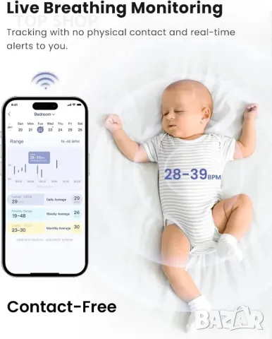 BOOPOO Smart Baby Monitor 2K, нощно виждане,откриване на плач,2.4/5GHz