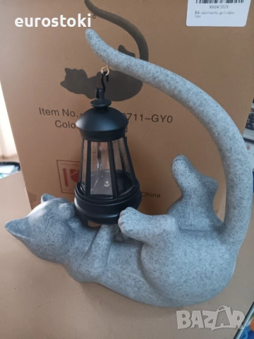 Декоративна статуя Котка със соларно фенерче, градинска фигурка от смола, декорация за дом/градина, снимка 8 - Градински мебели, декорация  - 52506755