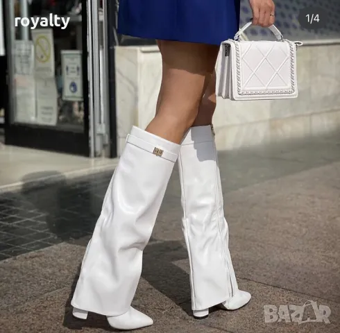 Ботуши на ток - бяла кожа