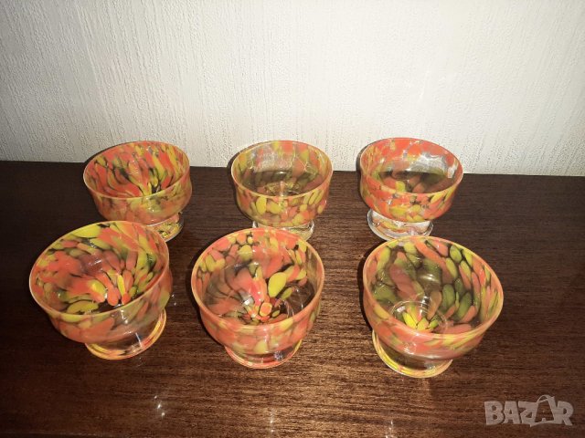 Комплект 6 броя чаши (купички) от стъкло, Полша, снимка 1 - Сервизи - 44066574