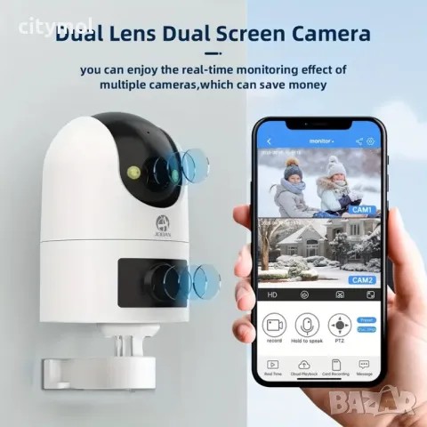 5G двойна PTZ Wi Fi камера, Dual Lens, 2,4 & 5 GHz, 6 Mpx, Full HD, SD слот, 360°, нощно виждане, снимка 7 - IP камери - 47507627