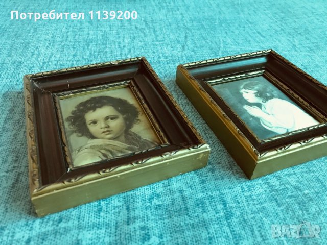 2бр френски винтидж картини молещо се момиче и момче щампа върху плат, снимка 6 - Картини - 32721197