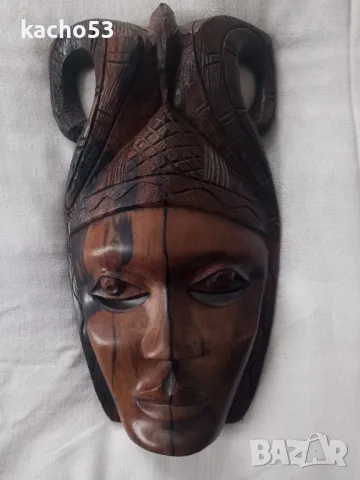 Африканска маска от кафяв абанос., снимка 2 - Антикварни и старинни предмети - 49859096