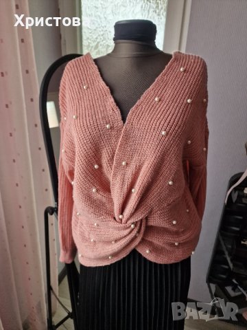 Розов пуловер/блуза плетиво с перли - 14,00лв., снимка 1 - Блузи с дълъг ръкав и пуловери - 43766112
