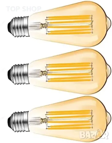 Нови 3 броя Енергоспестяващи LED ST64 крушки E27, топла светлина 2700K