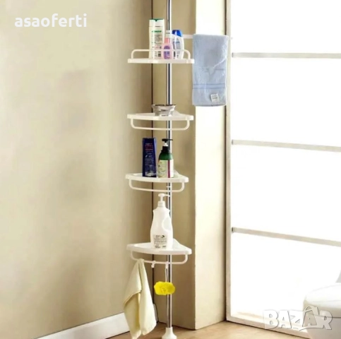 🛁 Ъглова Телескопична Етажерка за Баня – 4 Рафта, Регулируема Височина, Без Пробиване, снимка 6 - Други стоки за дома - 52646400