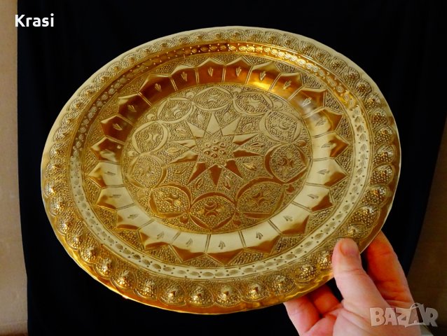 Персийски бронзов поднос,плато,синия,маркиран, снимка 4 - Антикварни и старинни предмети - 27920081