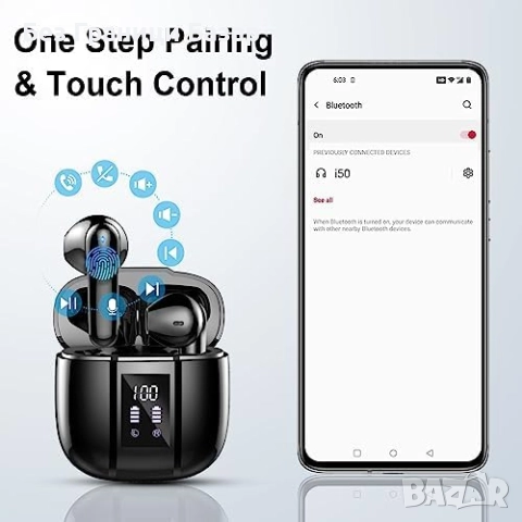 Нови бъдс Безжични слушалки Bluetooth 5.3 с ENC микрофон и 48 часа работа Кутия за зареждане, снимка 6 - Bluetooth слушалки - 52465581