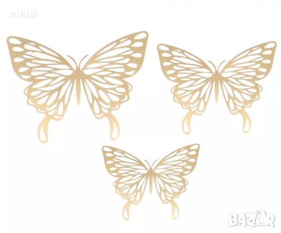 3D 12 бр pvc златни сребърни медени на дупки самозалепващи пеперуди декорация за стена мебел торта, снимка 4 - Други - 25382041