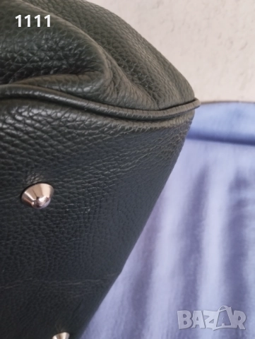 Италианска чанта естествена кожа тъмно зелен цвят., снимка 3 - Чанти - 52131440