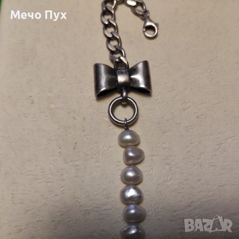 Сребърна гривна с естествени перли (223), снимка 10 - Гривни - 43370819