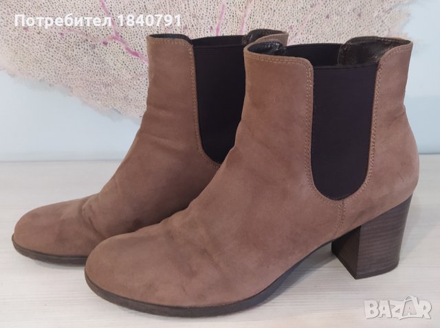 Бежови боти – цвят капучино, велур, № 41, снимка 5 - Дамски боти - 40643038