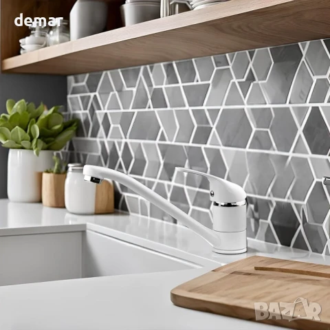 Xcel Home Бял кръгъл кухненски смесител за мивка с единичен горен лост, снимка 3 - Смесители - 50963930