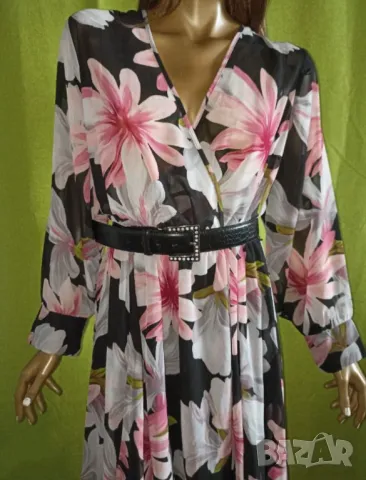 En focus XL, XXL Разкошна шифонена дълга рокля с флорален принт , снимка 3 - Рокли - 50237419