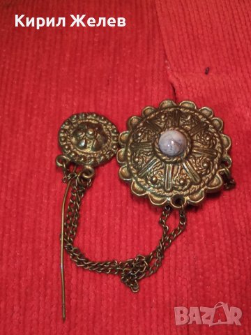 19в ВЪЗРОЖДЕНСКА РЯДКА БОГАТО ОРНАМЕНТИРАНА ДВОЙНА БРОНЗОВА ЗАБОДКА БРОШКА ЕТНО НАКИТ За НОСИЯ 34409