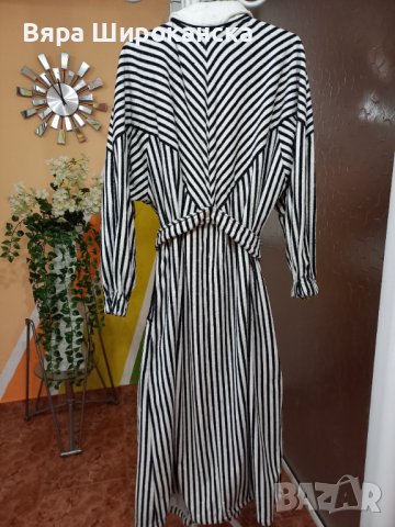 Черно-бял халат за едра дама от памук и коприна, снимка 3 - Други - 40658551