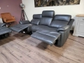 Тъмно сиви кожени дивани тройка и двойка с ел. релакс механизъм, снимка 3