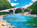 Моста над Ардино, енергийно заредена, рисувана картина върху платно на подрамка 