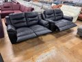 Черни кожени дивани две двойки с релаксиращ механизъм, снимка 4