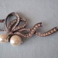 дизаинерска  красива  сребърна брошка перли и циркони, снимка 6 - Антикварни и старинни предмети - 36875288