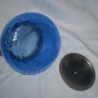 Ретро Бонбониера Синьо стъкло метален капак с дръжка, снимка 4 - Други ценни предмети - 39367235
