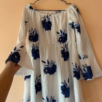 Уникална бяла рокля със сини цветя 💙, снимка 4 - Рокли - 44016061