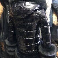 Черно яке гъши пух от висококачествен шушляк с естествен косъм черна лисица , снимка 3 - Палта, манта - 27580391