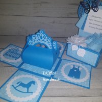 Експлодираща кутия за паричен подарък с обувки за прохождане на бебе, прощъпулник, кръщене, снимка 10 - Подаръци за кръщене - 35984614