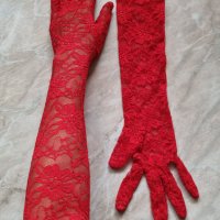 Дантелени червени дълги ръкавици , снимка 1 - Ръкавици - 39042978