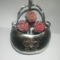 Сребърна флорална висулка - кошничка , снимка 6 - Колиета, медальони, синджири - 43779837