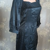 In wear M- Черна сатенена рокля с плетеница и буфон ръкав , снимка 3 - Рокли - 38189133