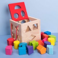 3582 Дървен куб с геометрични фигури, снимка 8 - Фигурки - 37769577