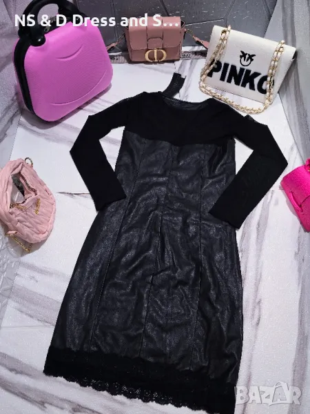 Дамска кожена рокля с ръкави от тюл, снимка 1