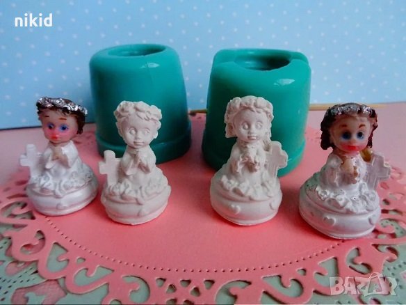 3d малко момиче момче силиконов молд форма декорация торта фондан пита кръщене, снимка 1