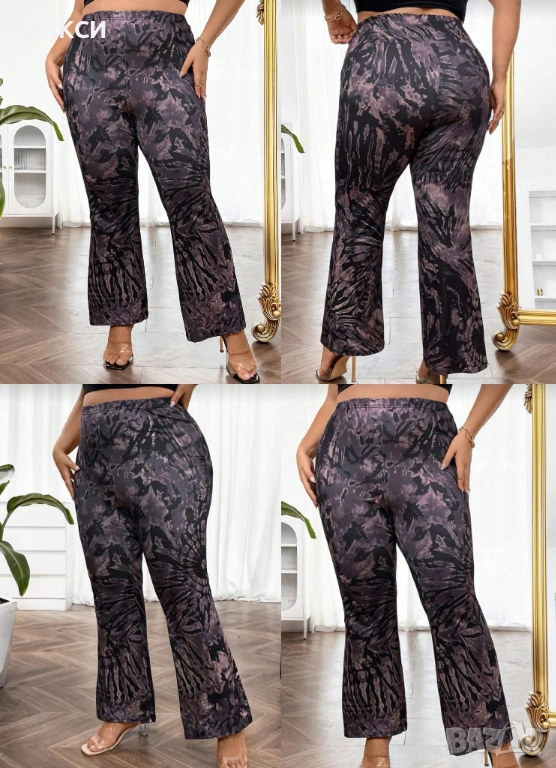 Макси силно еластичен клин-панталон чарлстон с висока талия в модерен десен , снимка 1