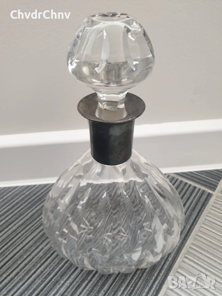 сребро 835/WTB Германия 19ти век/стара немска кристална гарафа 25см/шише с тапа, снимка 1