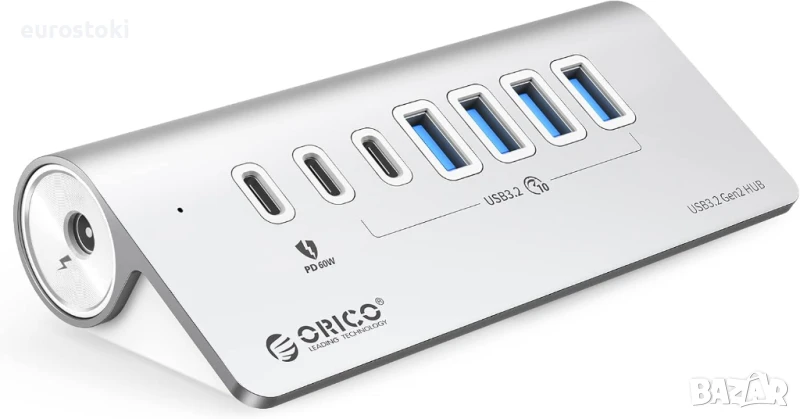 ORICO захранван USB хъб 10Gbps, 7-портов USB 3.2 Gen 2 хъб, 6 USB 3.2 порта за данни, 1 PD 60W, снимка 1