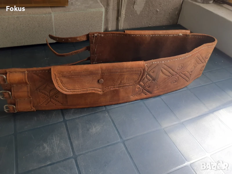 Уникален широк хайдушки кожен колан с паласки - силях, снимка 1