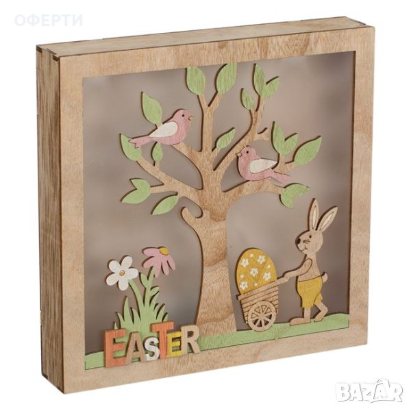 Великденска дървена рамка Bunny Tree 3 LED 22x4x22см, снимка 1