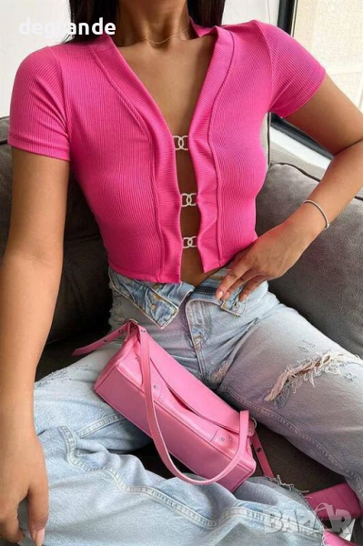 Дамски модерен топ Циклама и Синьо, снимка 1