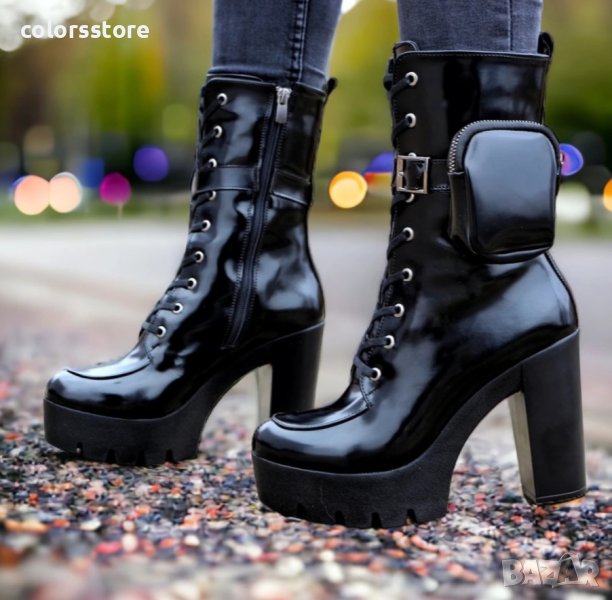 Боти на ток - черен лак - BT12, снимка 1