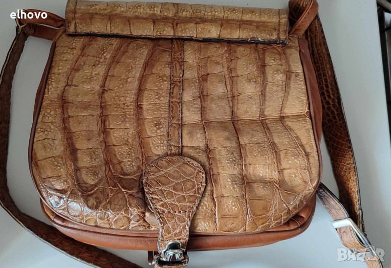 Ретро дамска чанта от крокодилска кожа, снимка 1