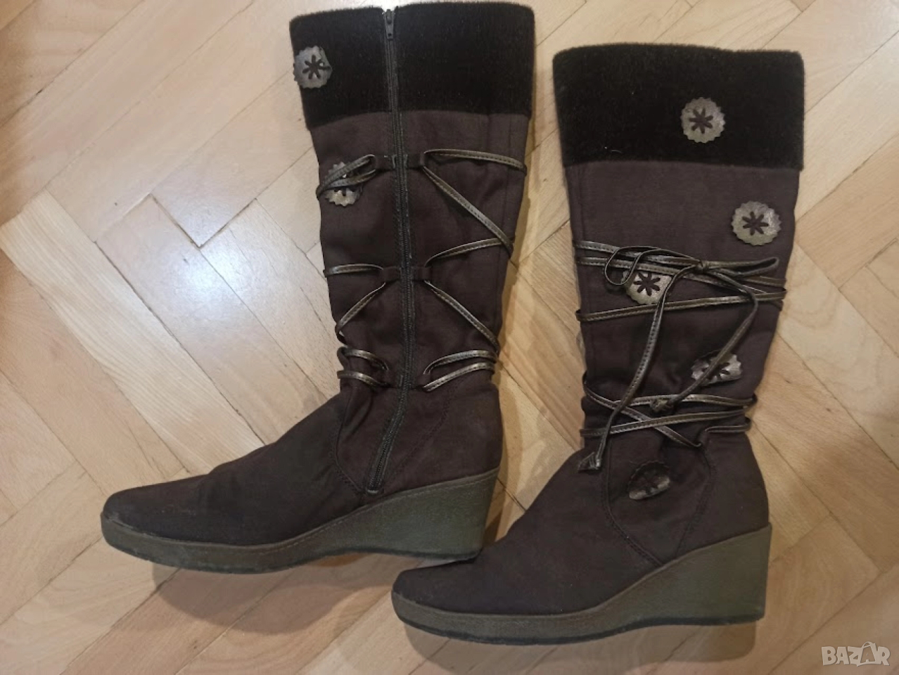 Дамски ботуши от велур, снимка 1