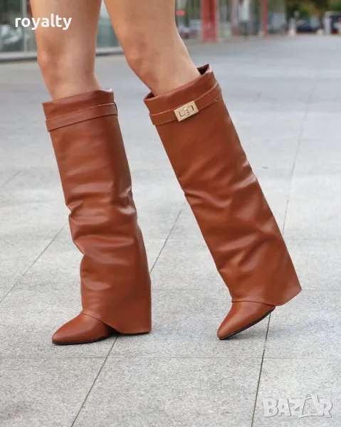 Ботуши на платформа - кафява кожа, снимка 1