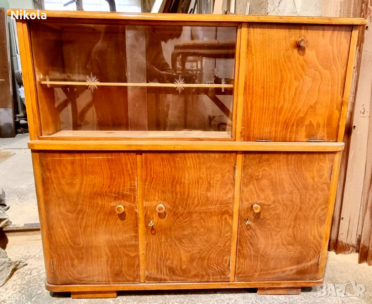 Ретро холен шкаф Бюфет с витрина запазен!, снимка 1